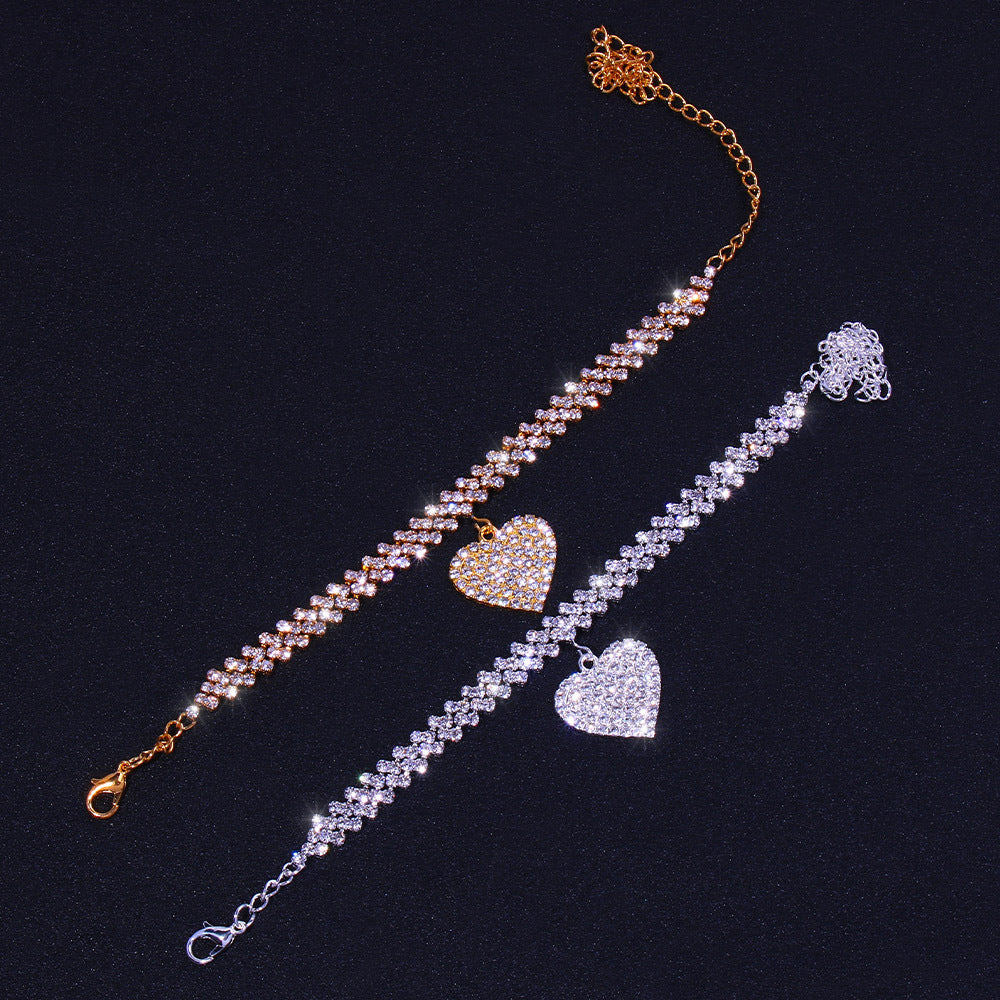 European And American Rhinestone Love Anklet Women's Accessories