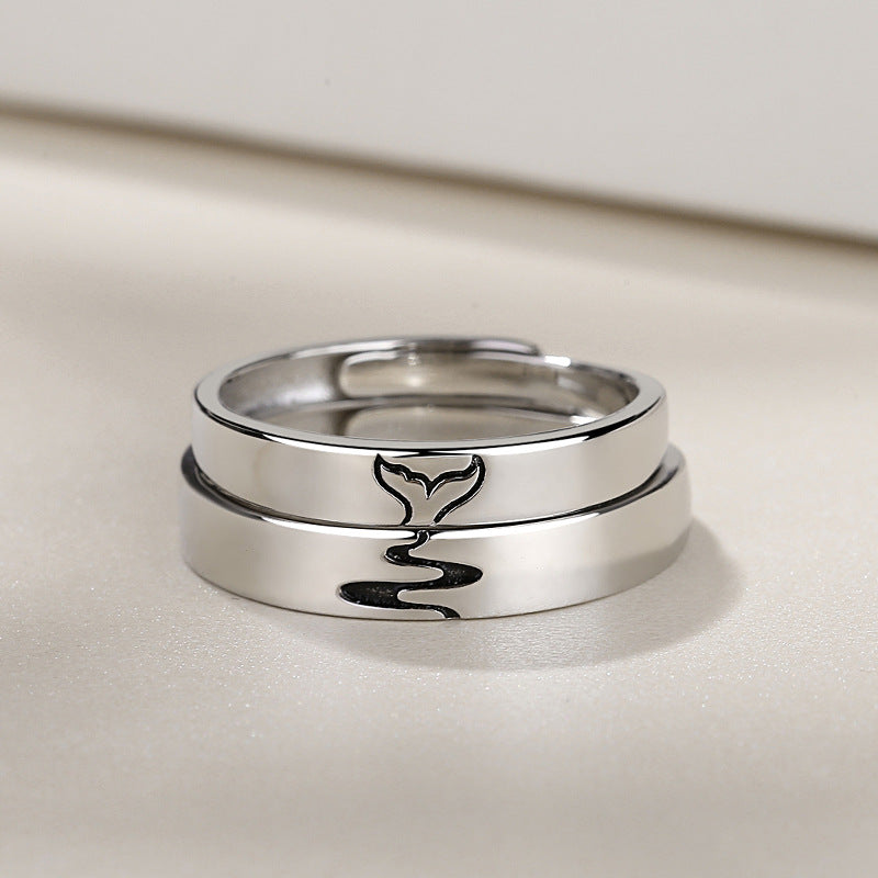 Fish And Water Men's And Women's Pair Of Sterling Silver Couple Rings