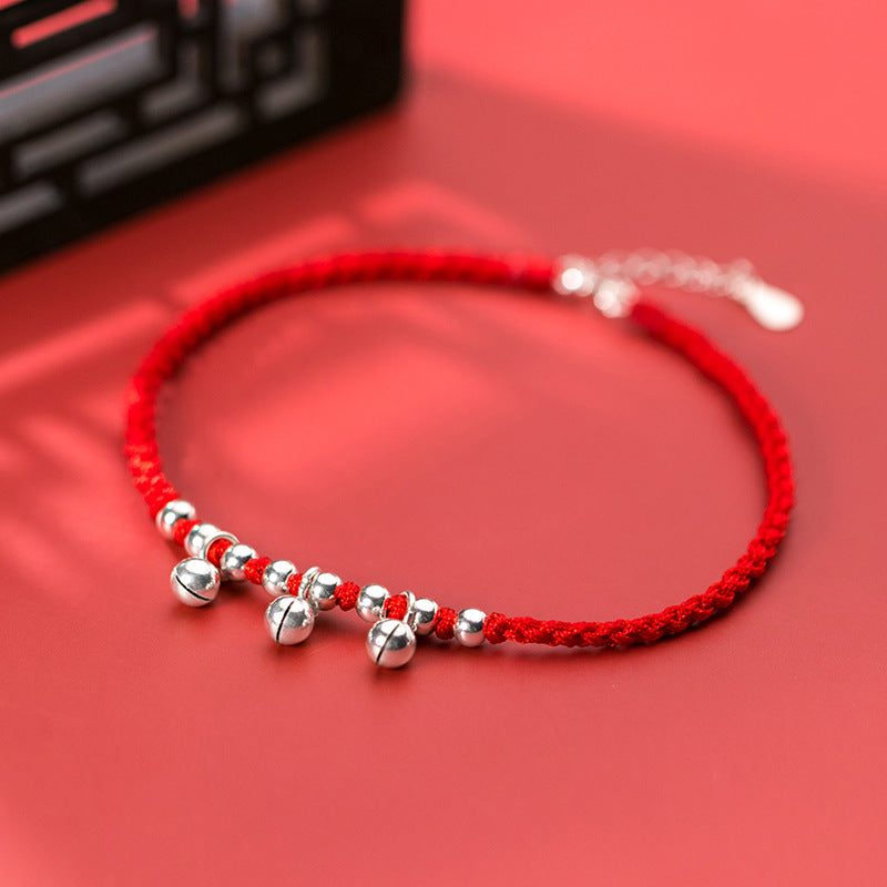 Silver Belt Extension Chain Bells Silver Beads Women's Braided Anklet