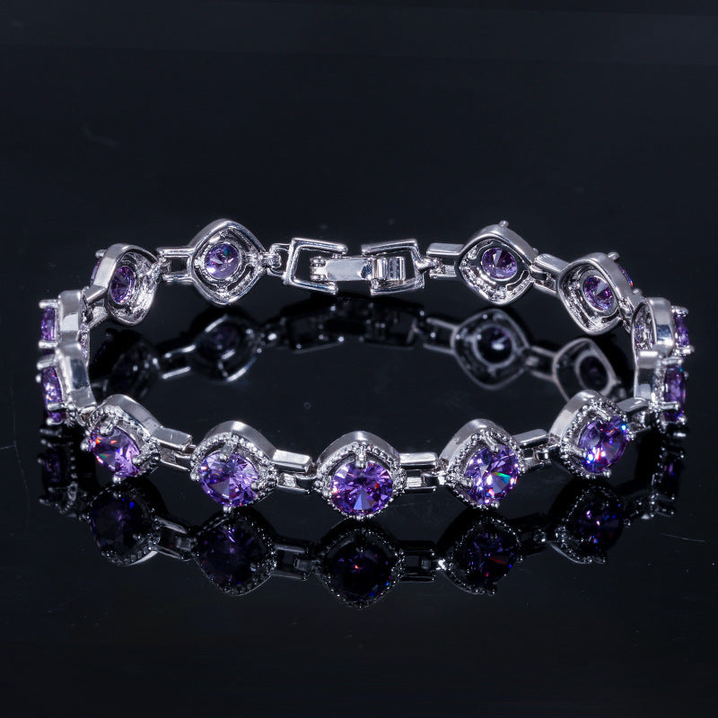 Elegant Rhinestone Chain White Gold Color Shiny Sqaure Cubic Zirconia Bracelets For Female Jewelry
