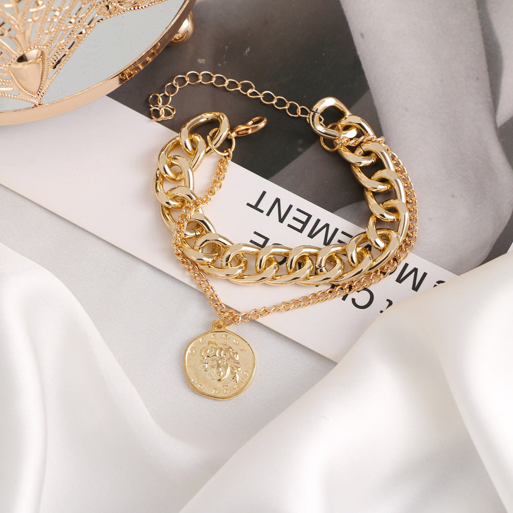 Han Fan Casual Unisex Style Portrait Alloy Pendant Anklet
