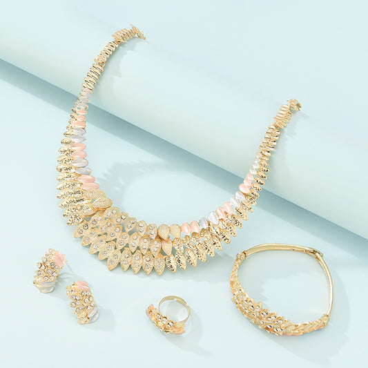 Bridal Set Gold Plated Necklace Earrings Ring