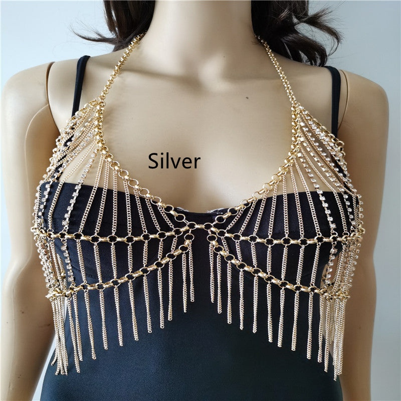 Heavy Industry Alloy Rhinestone Pendant Chest Chain