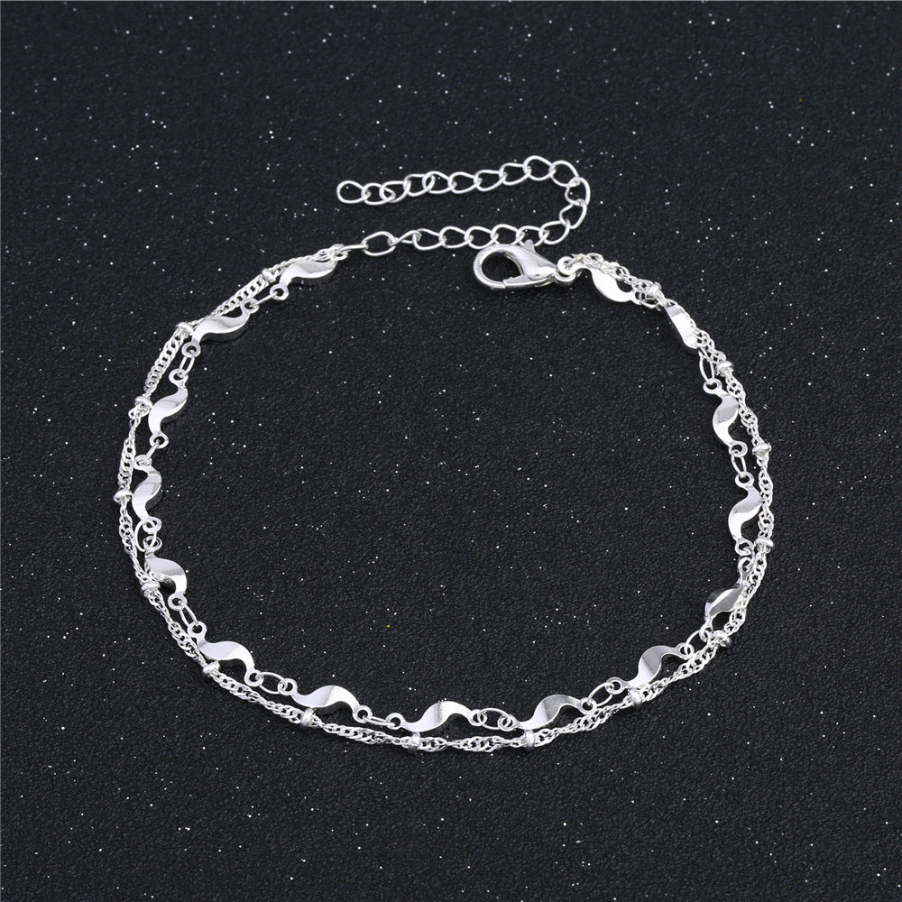 Ladies Round Beads Wave Multilayer Anklet