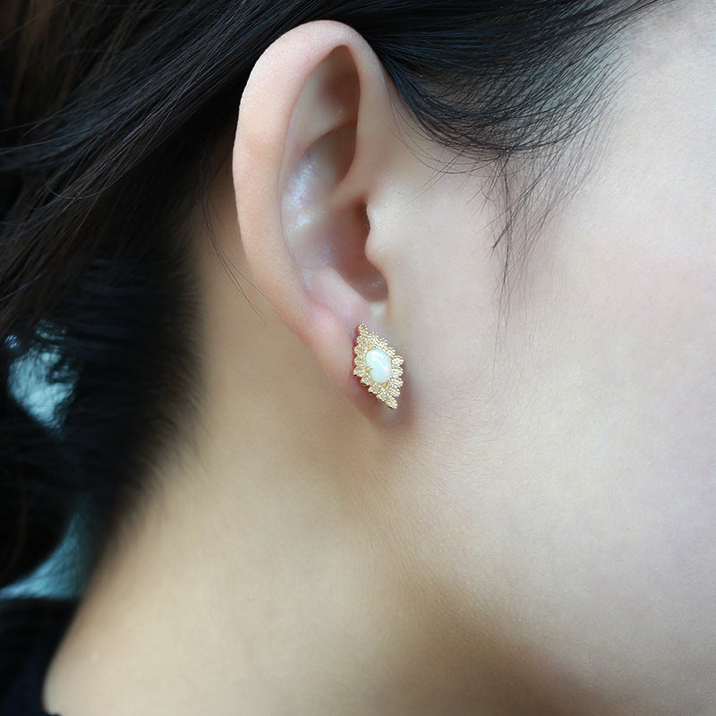 Vintage Natural Opal Earrings 925 Silver