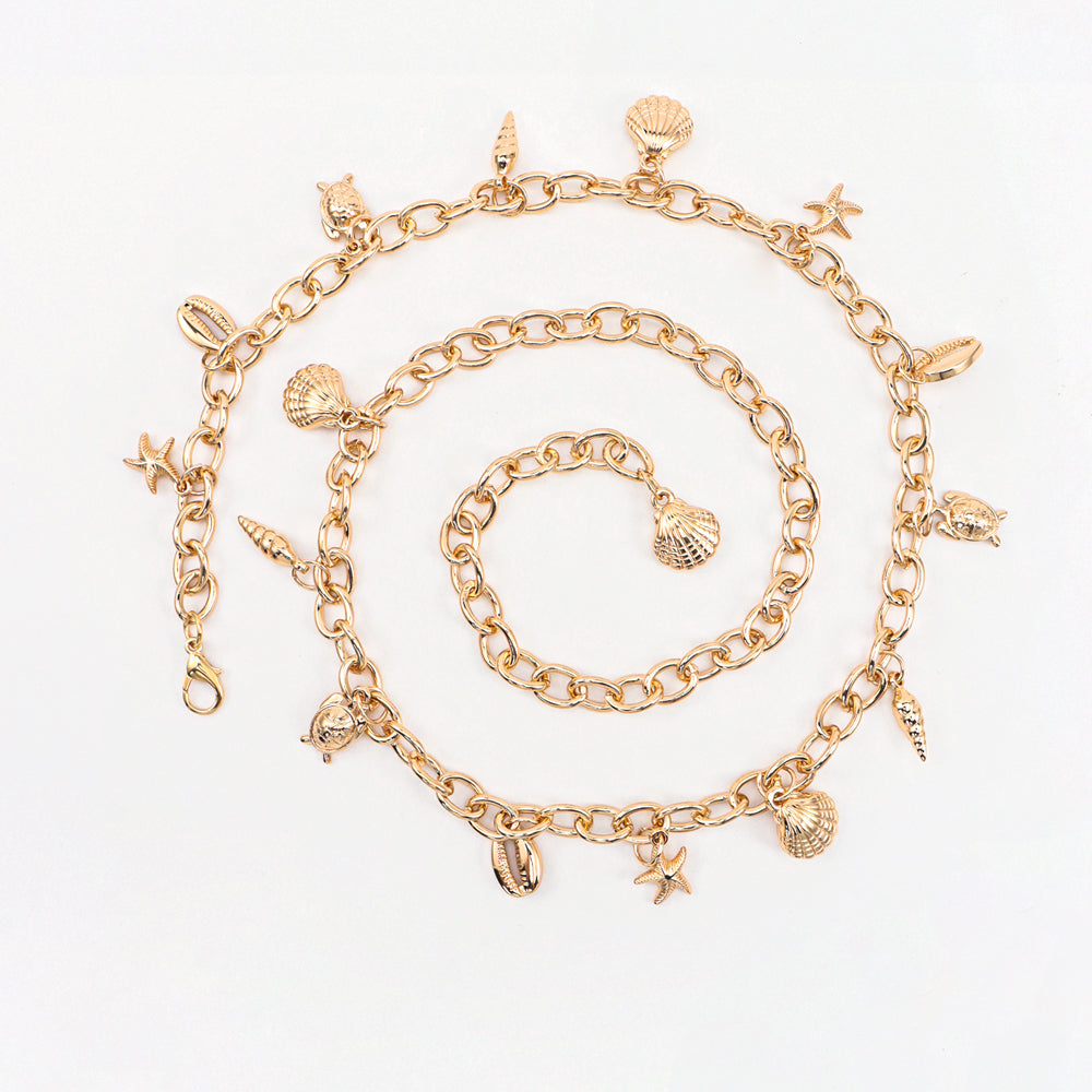 New Metal Waist Chain Summer Beach Body Chain Shell Starfish Charm Gold Decorative Dress Punk Belt