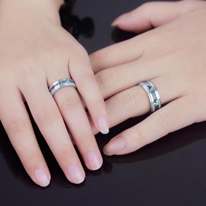 Tungsten Inlaid Shell Couple Rings Simple And Sweet