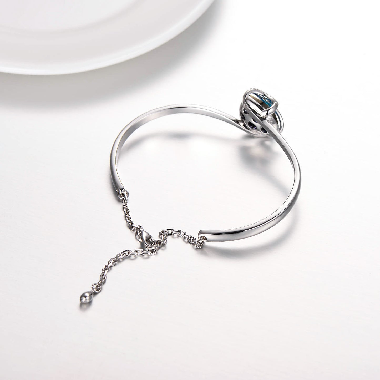 925 Sterling Silver Love Heart Bangle with Blue Crystals,I Love You Bracelet