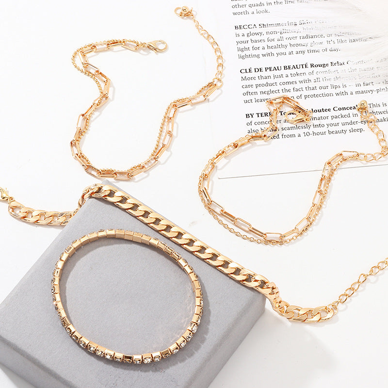 Simple Metal Thick Chain Anklet Full of Diamonds