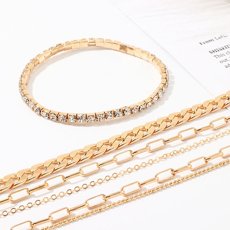 Simple Metal Thick Chain Anklet Full of Diamonds