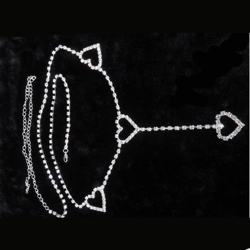 New 90s Vintage Drill Heart Waist Chain Cute Bling Bling Night Club Disco Belt