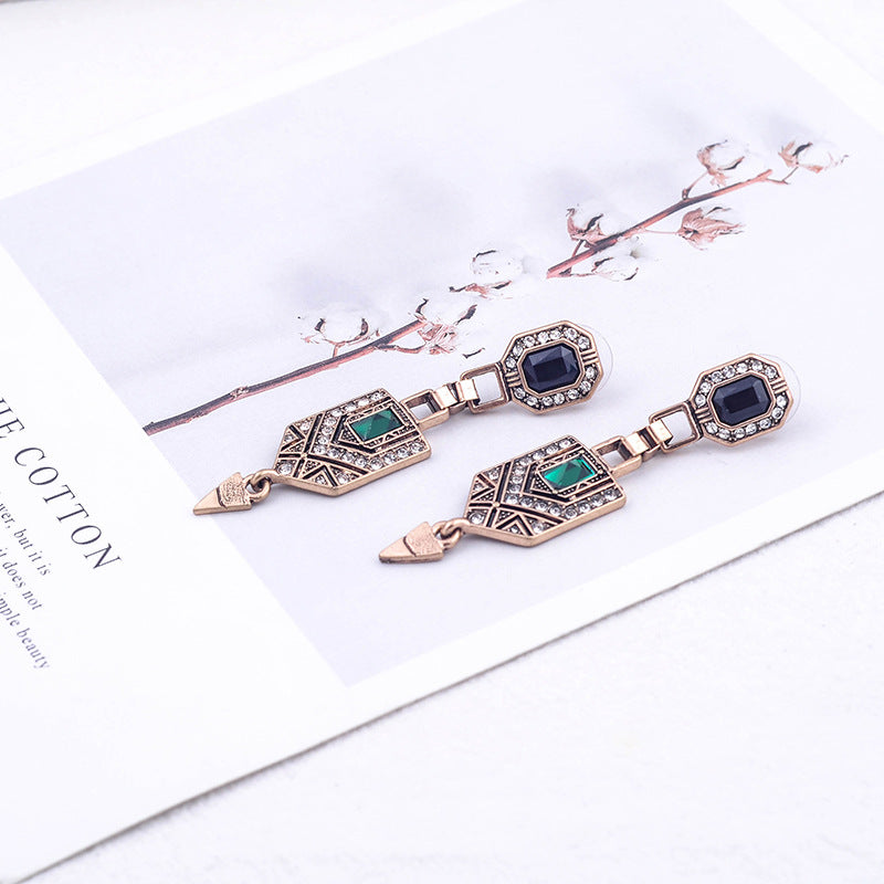 Emerald Crystal Pendant Stud Earrings