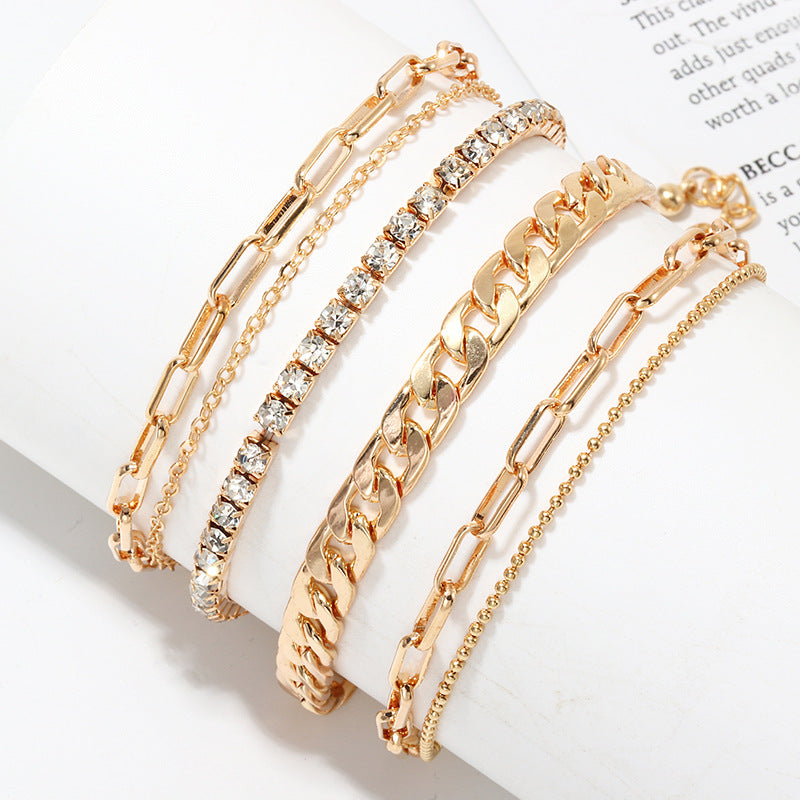 Simple Metal Thick Chain Anklet Full of Diamonds