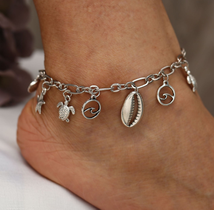 Boho Wave Turtle Pendant Anklet Bracelets for Women, Shell Anklet Bracelets, Leg Bohemian Foot Ocean Jewelry