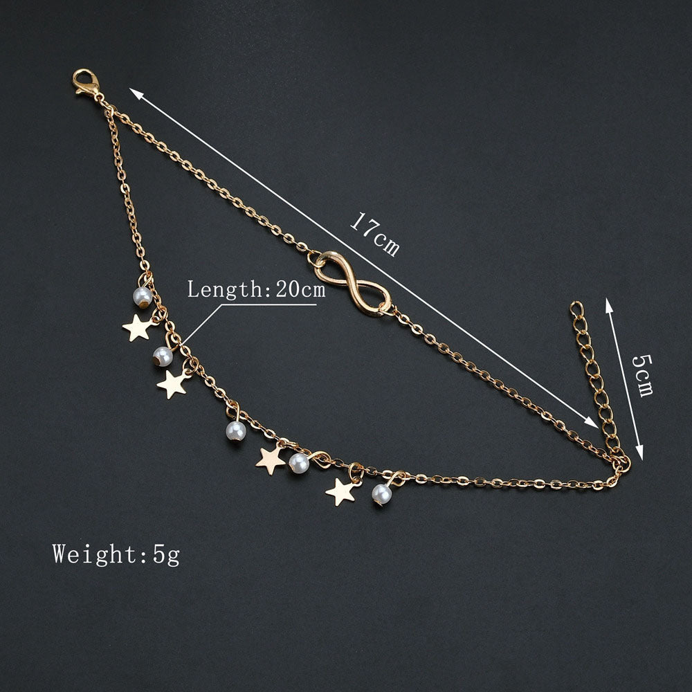 Five-pointed star pearl 8 word anklet