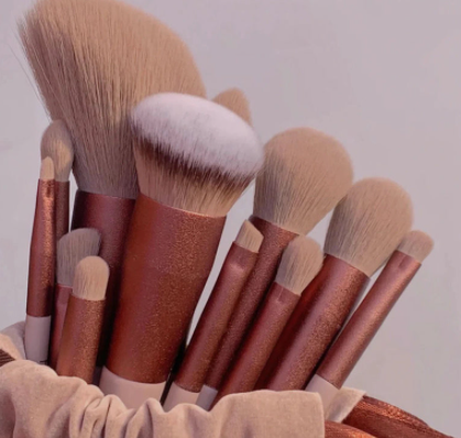 13 PCs Purpleflower Holly Leaf Makeup Brushes Green Beauty Quick-drying Makeup Brush Set