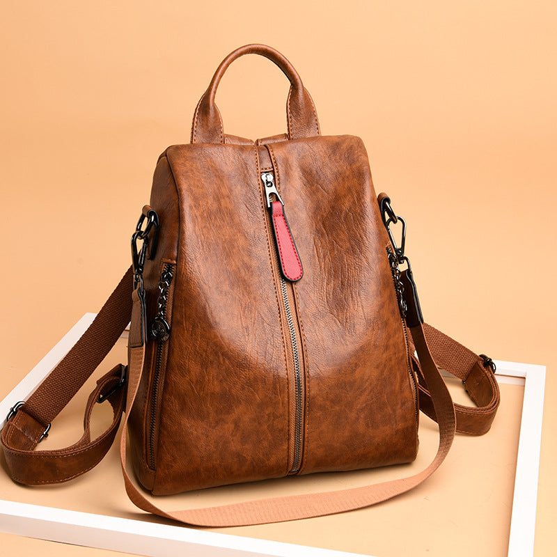 Large-capacity casual cowhide backpack