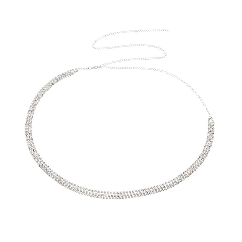 Full Diamond Ladies Fashion And Elegant Three-layer Flash Diamond Waist Chain