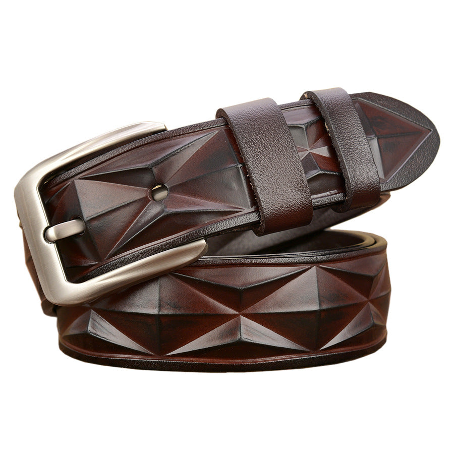3D craft diamond pattern belt leather casual men's belt
