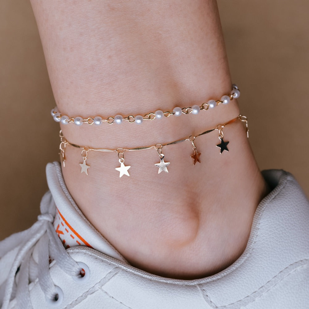 Metal five-pointed star anklet