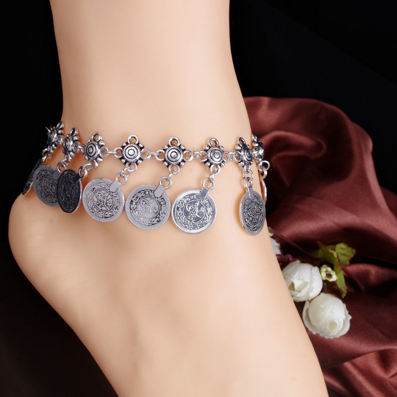 Retro StyleMmetal Coin Tassel Anklet Europe And America