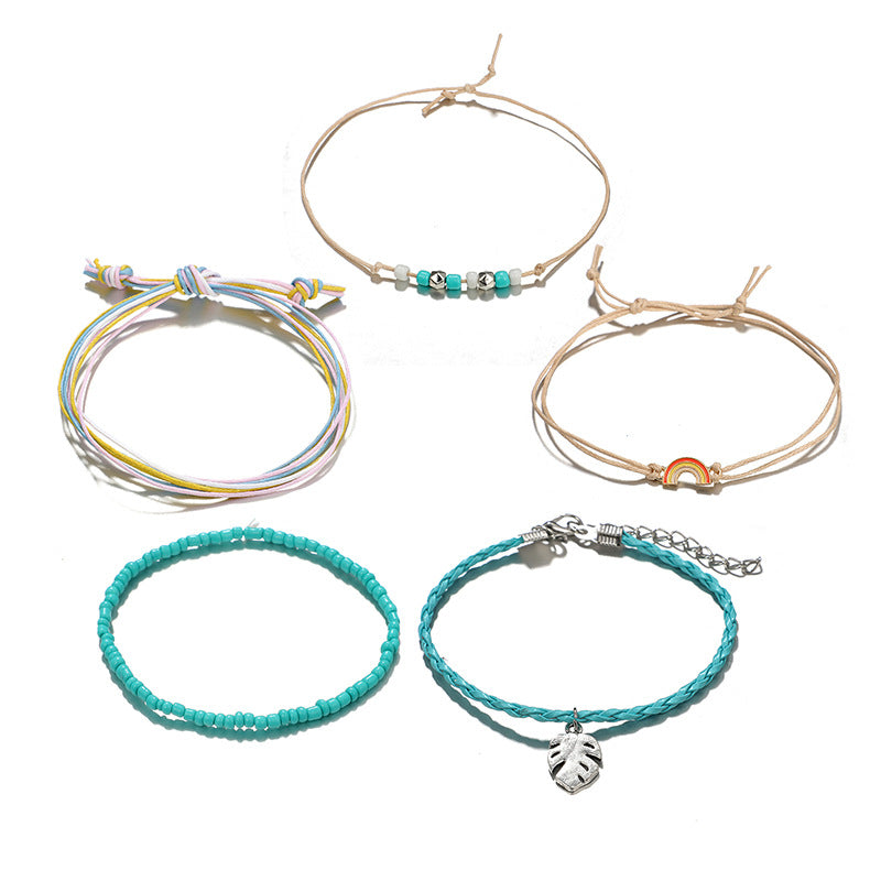 European and American Hand-woven Color Cord Rainbow Bracelet 5 Piece Set