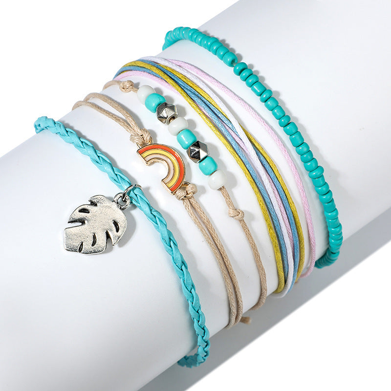 European and American Hand-woven Color Cord Rainbow Bracelet 5 Piece Set