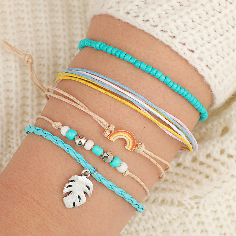 European and American Hand-woven Color Cord Rainbow Bracelet 5 Piece Set