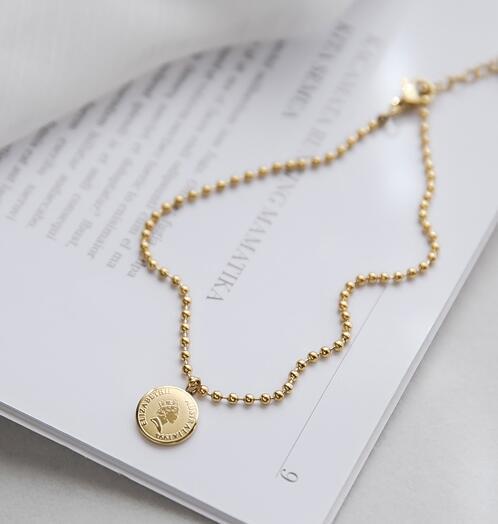 Vintage 18k Rose Gold Queen Portrait Gold Coin Bead Anklet