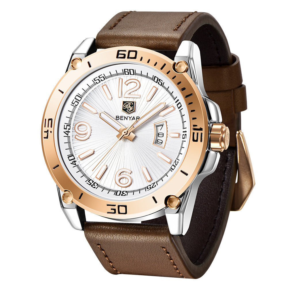 Benyar binya new men s quartz watch multifunctional waterproof luminous fashion sports calendar Leather Watch