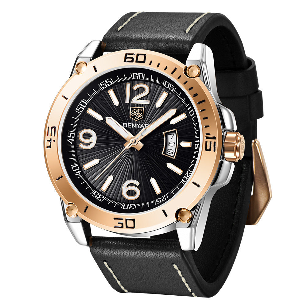 Benyar binya new men s quartz watch multifunctional waterproof luminous fashion sports calendar Leather Watch