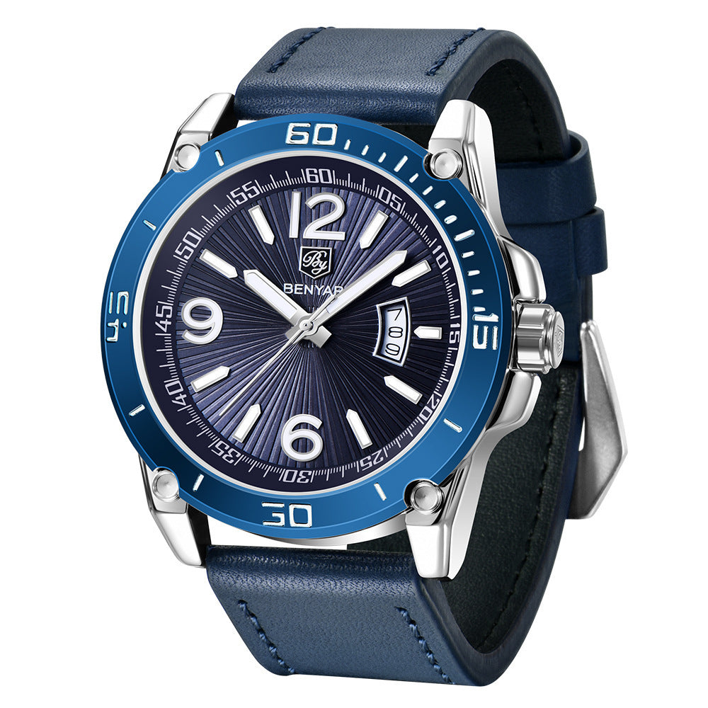 Benyar binya new men s quartz watch multifunctional waterproof luminous fashion sports calendar Leather Watch