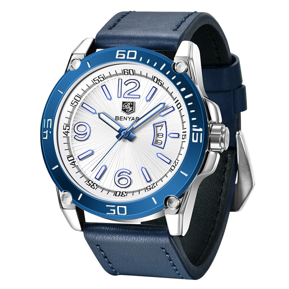Benyar binya new men s quartz watch multifunctional waterproof luminous fashion sports calendar Leather Watch