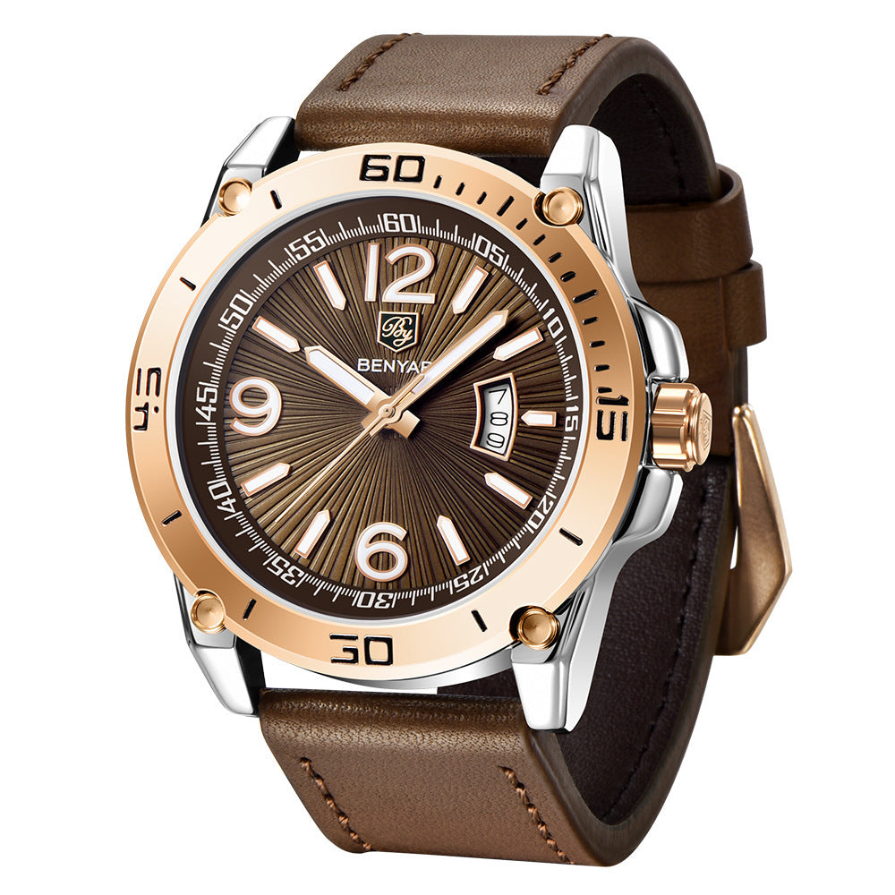 Benyar binya new men s quartz watch multifunctional waterproof luminous fashion sports calendar Leather Watch