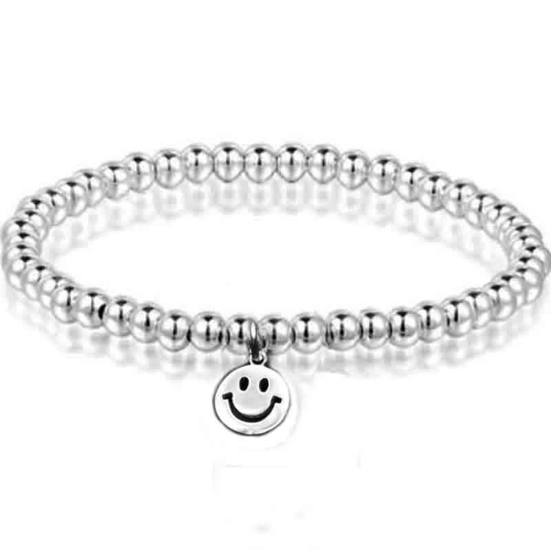 Smiley Face Sterling Silver Bead Bracelet Anklet Jewelry