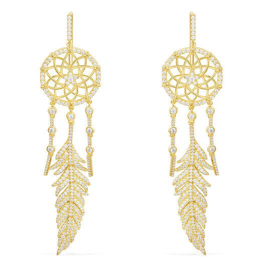Sterling Silver Micro-Set Crystal Diamond A Meilong Version Exquisite Dream Catcher Earrings