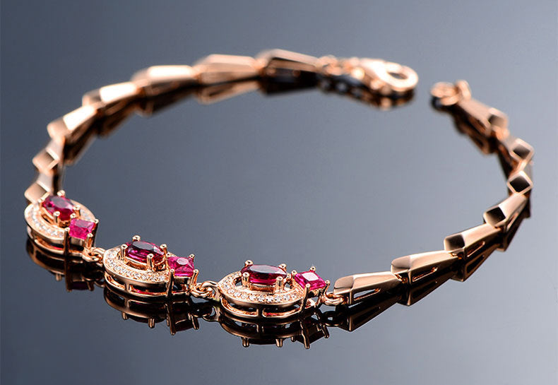 Gold-Plated Bracelet with Red Gemstone Silver Jewelry