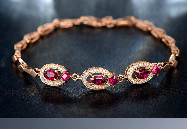 Gold-Plated Bracelet with Red Gemstone Silver Jewelry