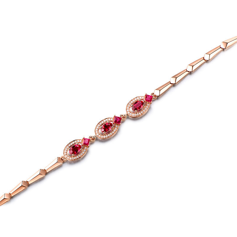 Gold-Plated Bracelet with Red Gemstone Silver Jewelry