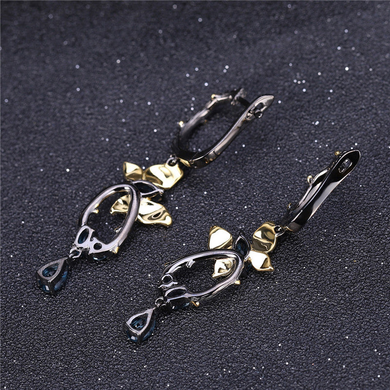 Natural London Blue Topa Earrings 925 Silver Handmade Butterfly Fashion Long Earrings