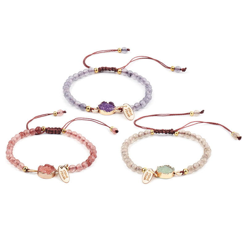 New Cross-Border Jewelry 4Mm Faceted Pink Stone Bracelet Hand-Woven Stone Bracelet