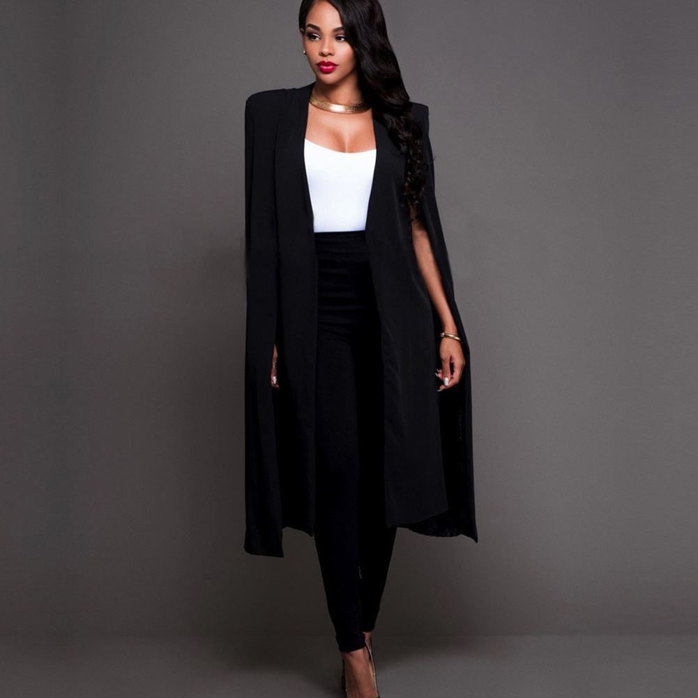 Autumn Personality Solid Color Long Cloak Plus Size Women's Suit Jacket