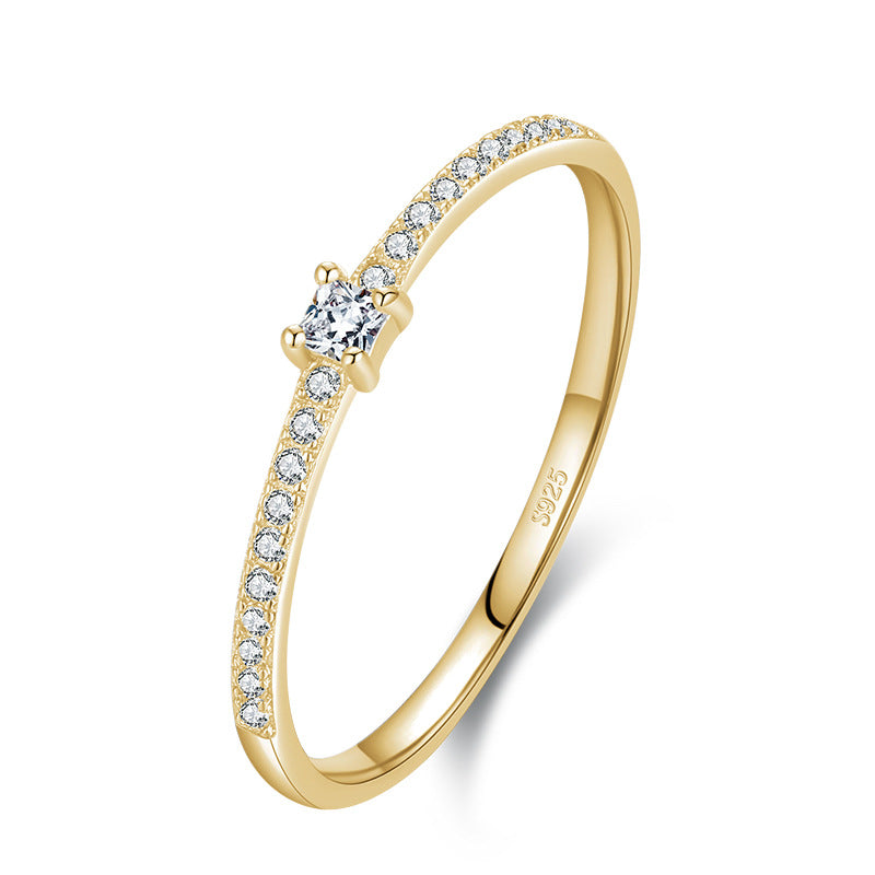 S925 Sterling Silver All-Match Simple Korean Trendy Micro-Inlaid Index Finger Ring Fashion Jewelry