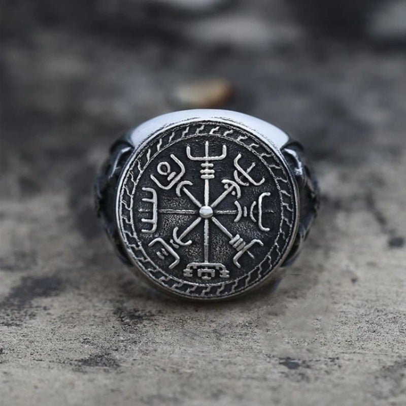 Compass Religious Series Ring Alloy Viking Totem Ring Double Axe Men's Rings