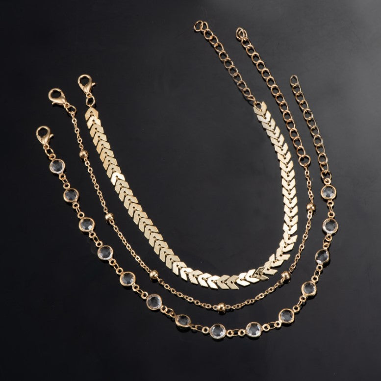 Women's Fashion Anklet Three-Piece Flat Snake