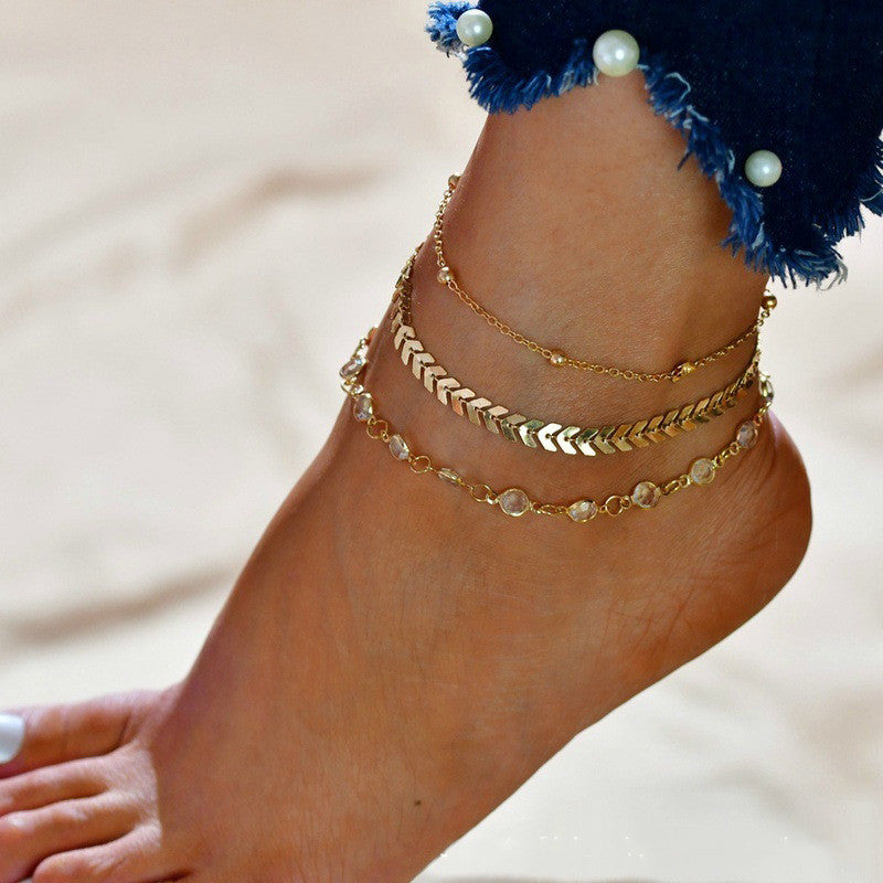 Women's Fashion Anklet Three-Piece Flat Snake