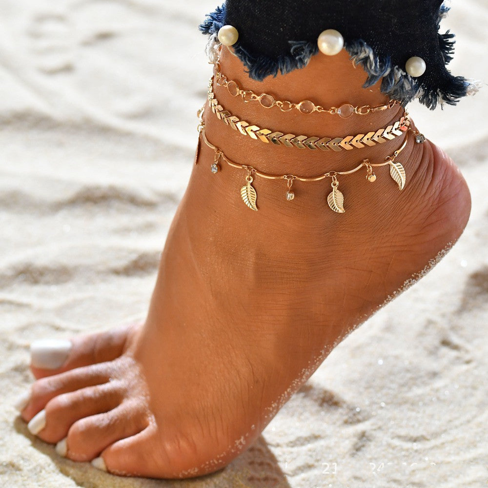 Women's Fashion Anklet Three-Piece Flat Snake