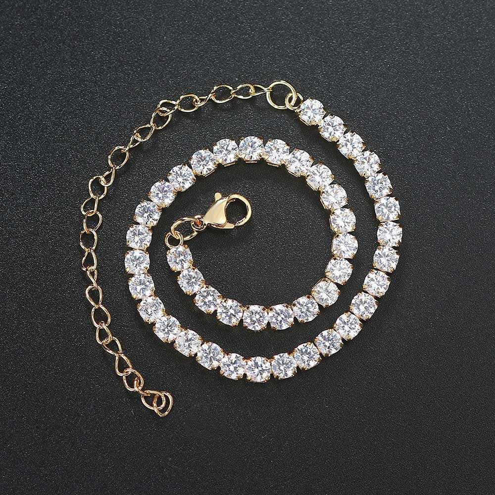 Anklet 4mm Single Row Diamond Plated Real Gold Tennis Chain