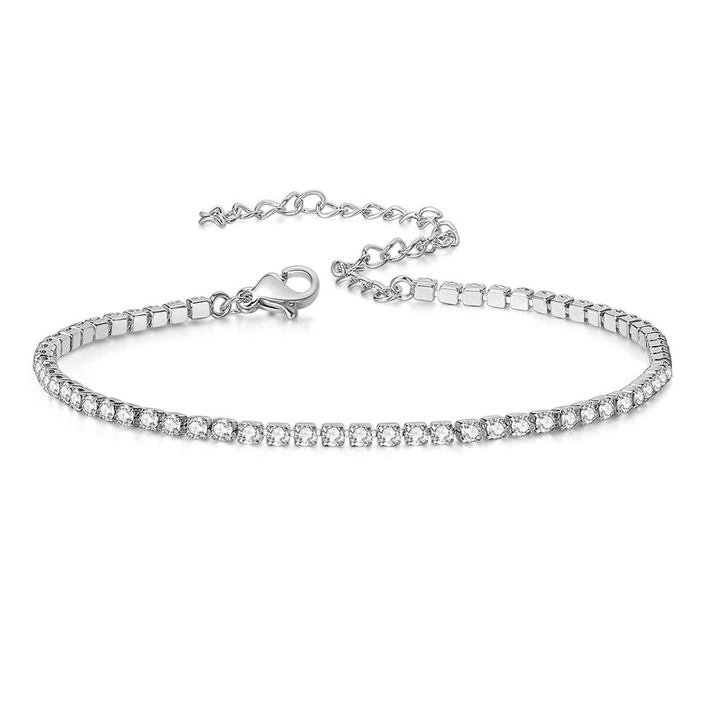 Anklet 4mm Single Row Diamond Plated Real Gold Tennis Chain