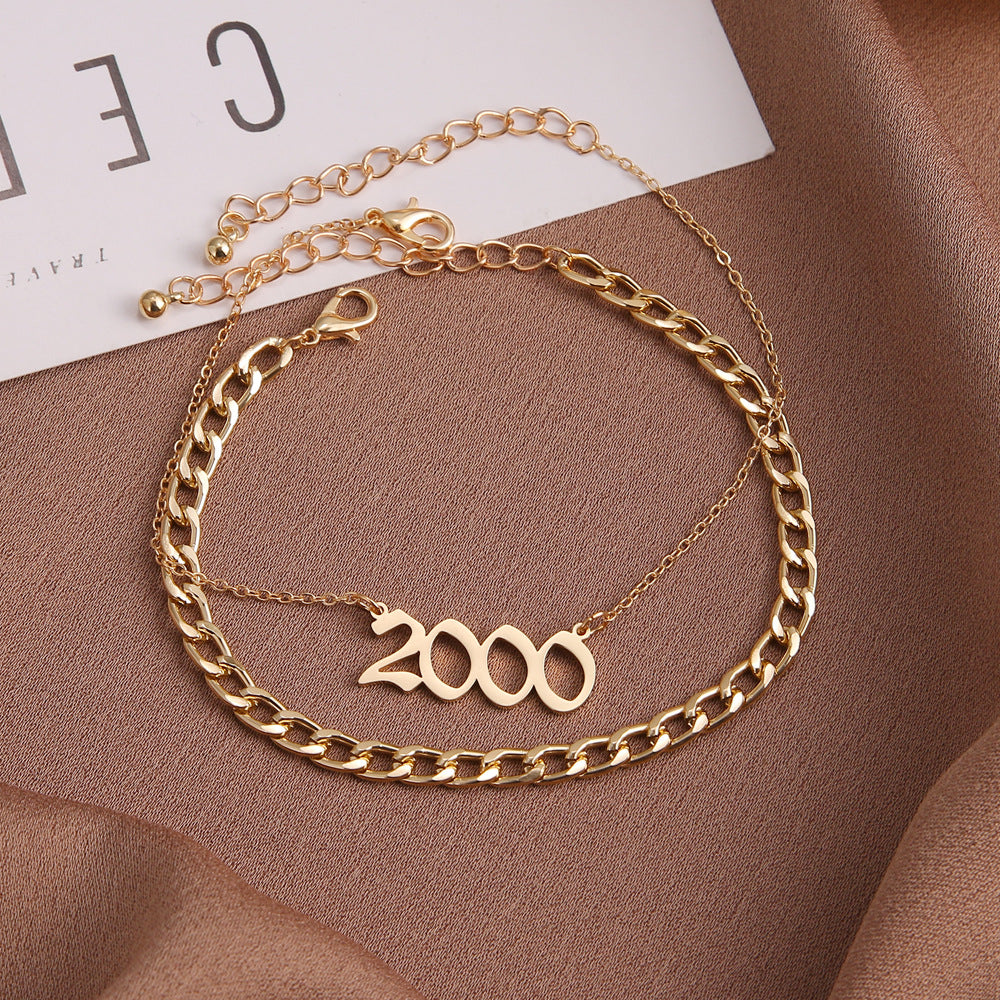Korean Jewelry World Anklet Crossborder New Product Personality Korean Version Geometric Year Digital Simple Fashion Anklet Foot Jewelry
